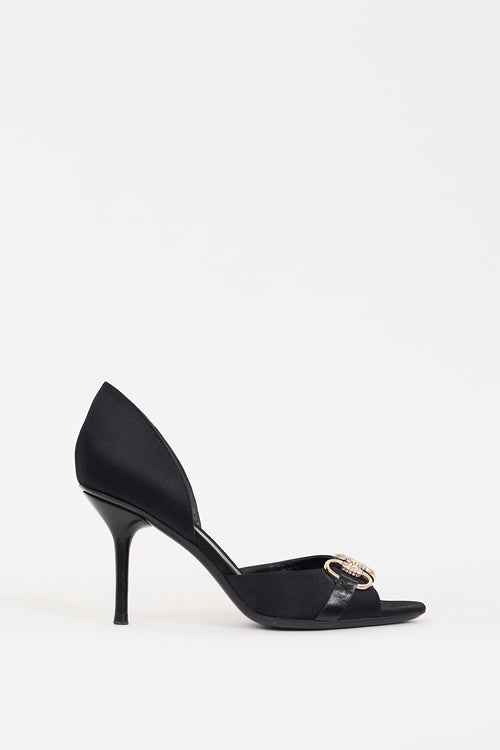 Gucci Black Satin & Crystal D'Orsay Heel
