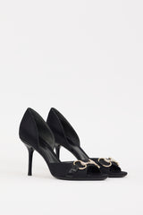 Gucci Black Satin & Crystal D'Orsay Heel