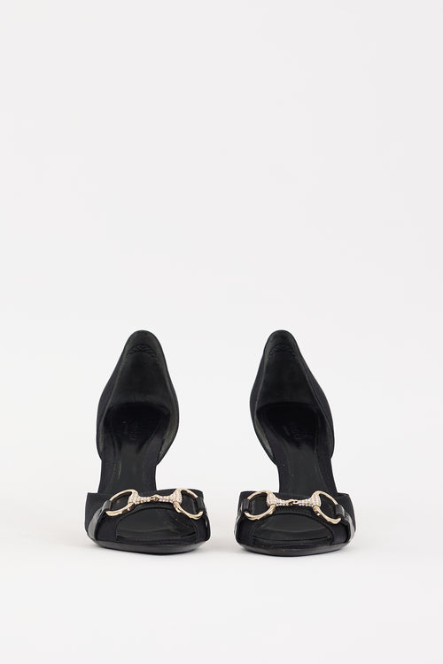 Gucci Black Satin & Crystal D'Orsay Heel