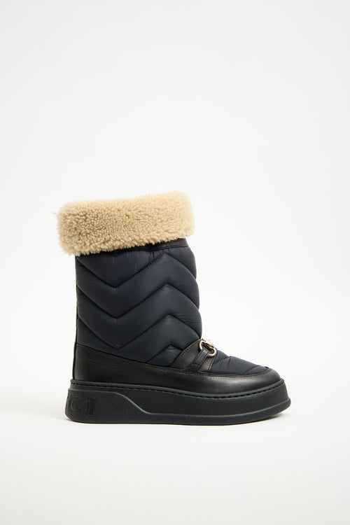 Gucci Black Nylon & Shearling Quebec Boot