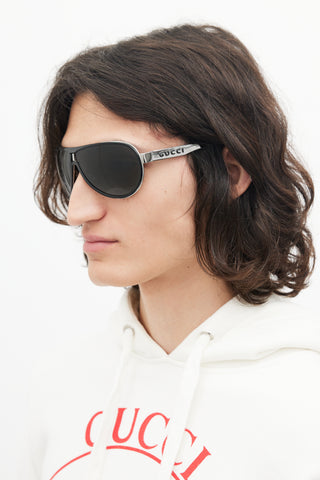 Gucci Black & Silver GG1566 Aviator Sunglasses