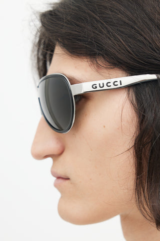 Gucci Black & Silver GG1566 Aviator Sunglasses