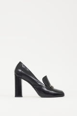 Gucci Black & Silver Hardware Leather Loafer Heel