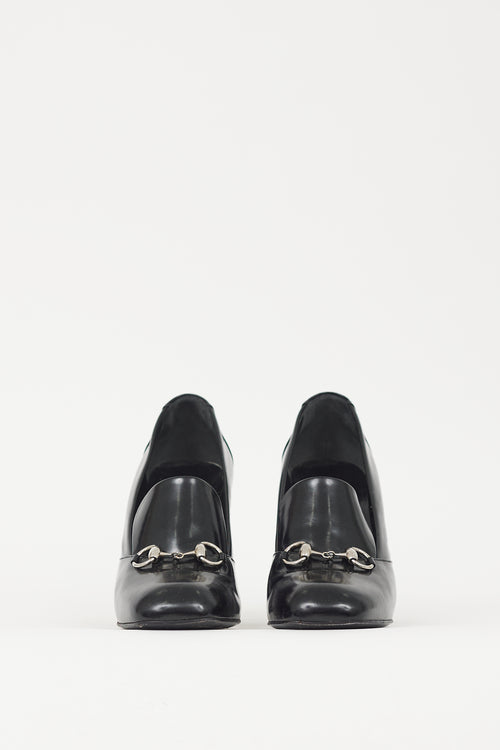Gucci Black & Silver Hardware Leather Loafer Heel