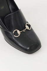 Gucci Black & Silver Hardware Leather Loafer Heel