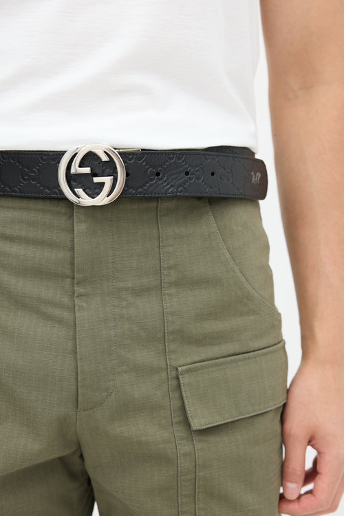 Gucci Black & Brown Leather Reversible Monogram Belt