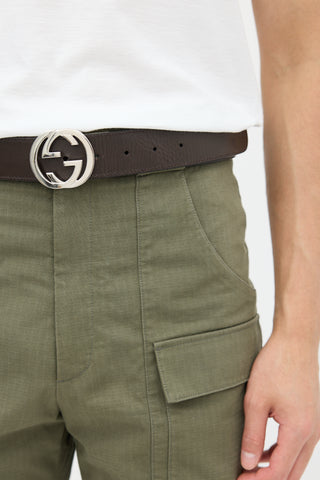 Gucci Black & Brown Leather Reversible Monogram Belt