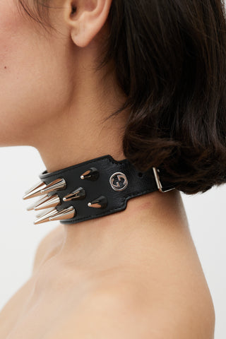Gucci Black & Silver Leather Spike Choker