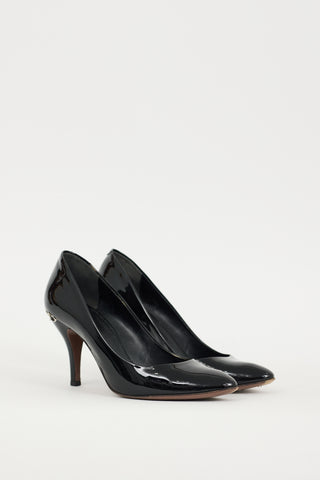 Gucci Black & Silver Patent Leather Hardware Heel
