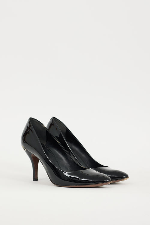 Gucci Black & Silver Patent Leather Hardware Heel