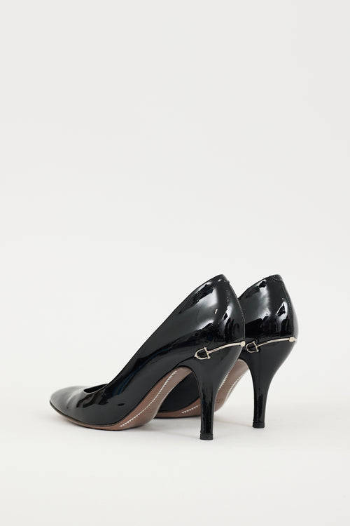 Gucci Black & Silver Patent Leather Hardware Heel