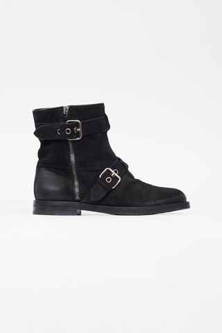 Gucci Black & Silver Suede Buckled Boot