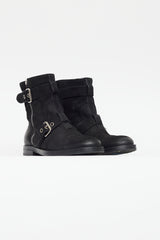 Gucci Black & Silver Suede Buckled Boot