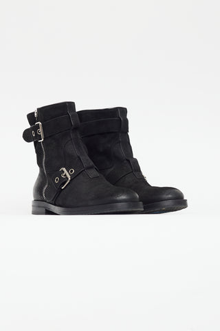Gucci Black & Silver Suede Buckled Boot