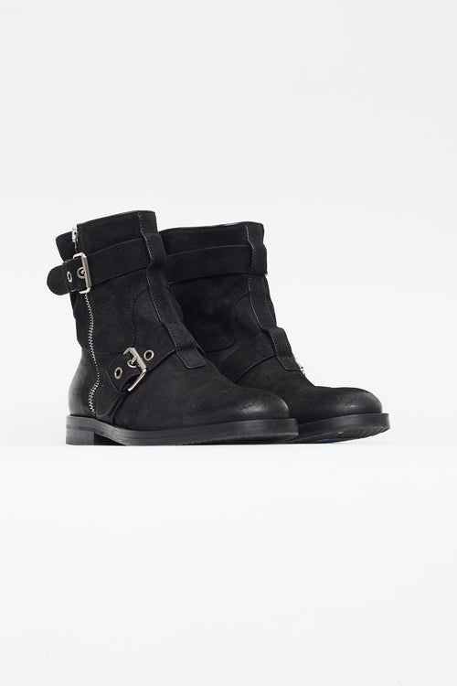Gucci Black & Silver Suede Buckled Boot