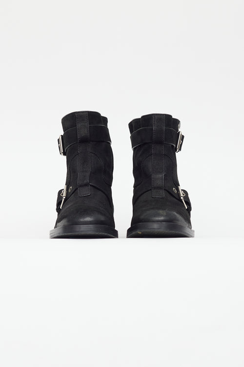 Gucci Black & Silver Suede Buckled Boot
