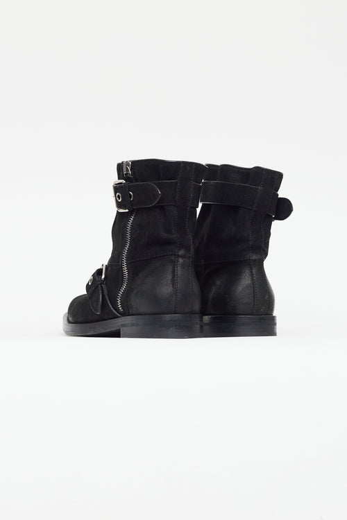 Gucci Black & Silver Suede Buckled Boot