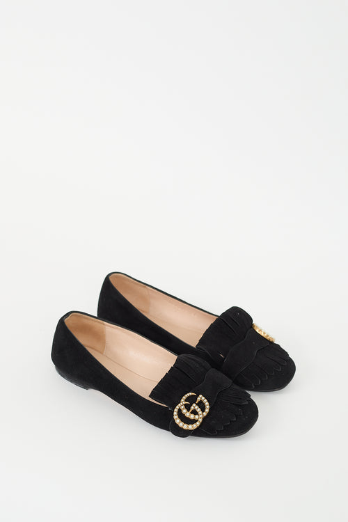 Gucci Black Suede Pearl GG Marmont Flat