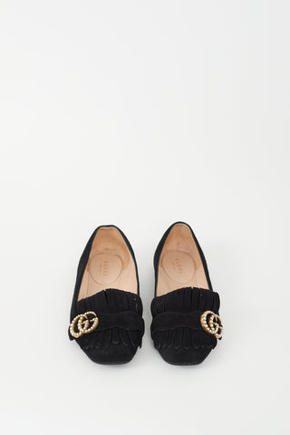 Gucci Black Suede Pearl GG Marmont Flat