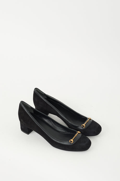 Gucci Black Suede Hardware Square Toe Pump