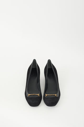 Gucci Black Suede Hardware Square Toe Pump