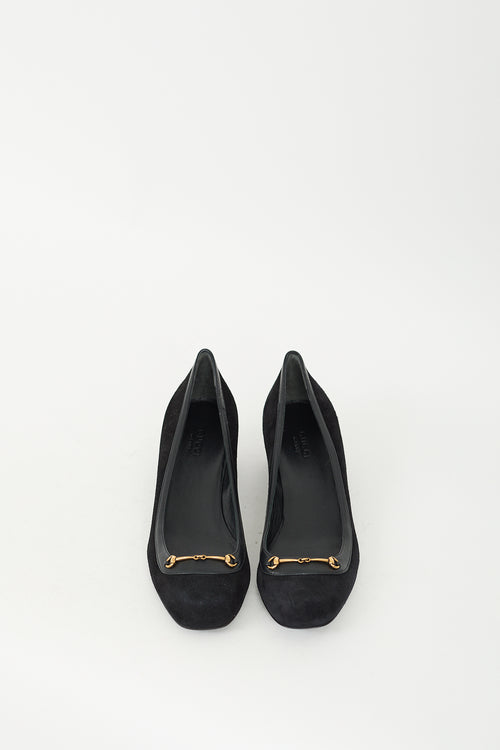 Gucci Black Suede Hardware Square Toe Pump