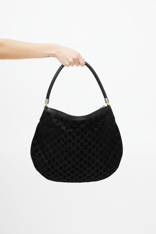 Gucci Black Suede & Leather GG Monogram Shoulder Bag