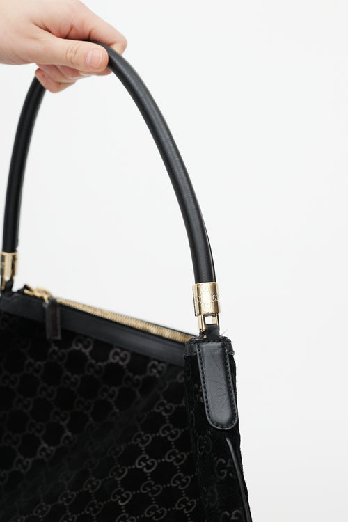 Gucci Black Suede & Leather GG Monogram Shoulder Bag