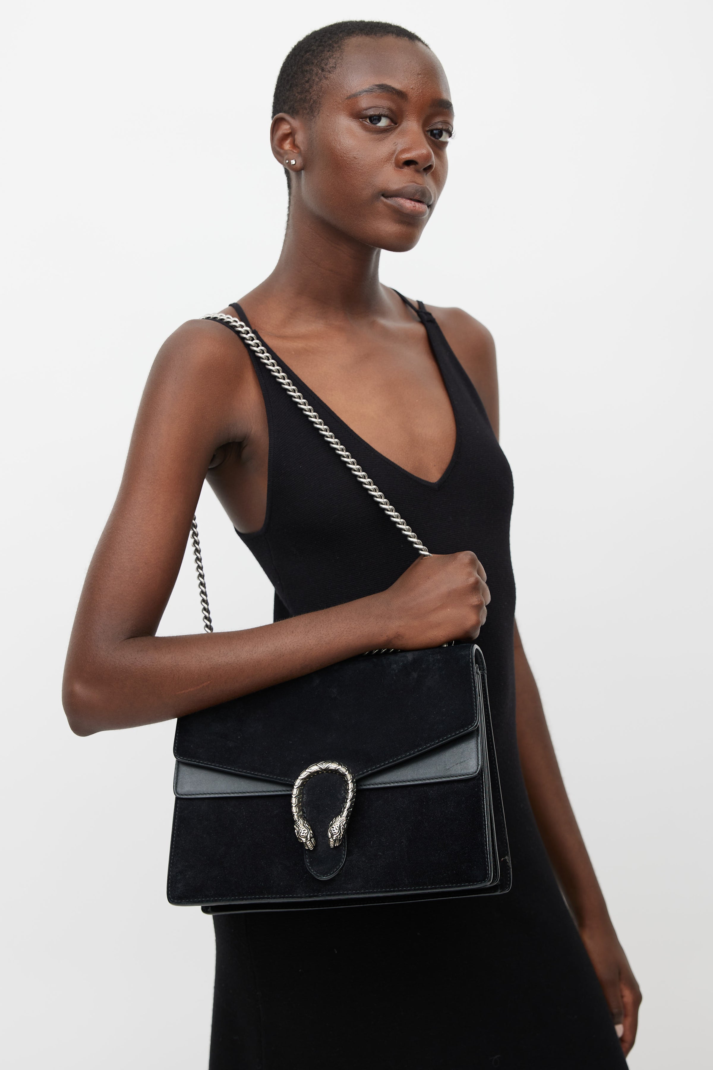 Gucci Dionysus Medium Suede Shoulder Bag in Black