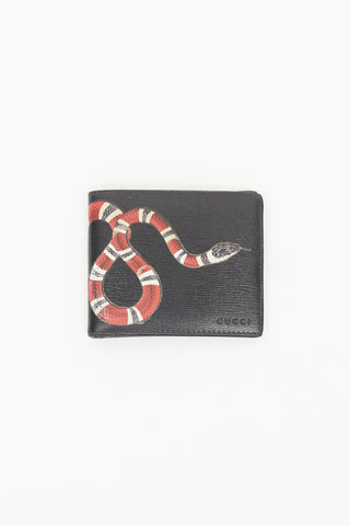 Gucci Black Textured Leather King Print Wallet