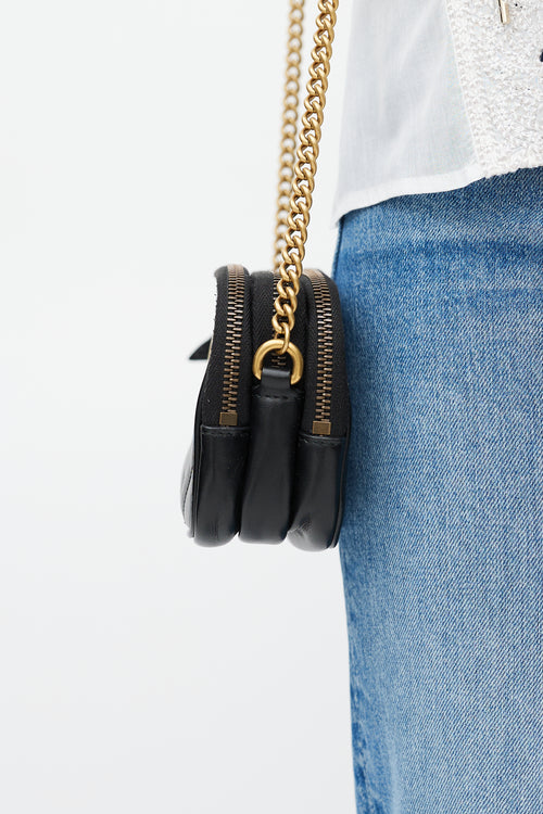 Gucci Black Leather GG Marmont Triple Zip Crossbody Bag