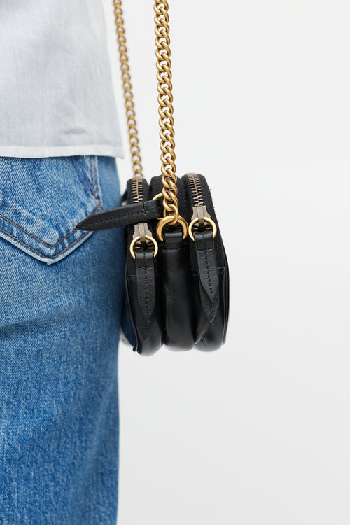 Gucci Black Leather GG Marmont Triple Zip Crossbody Bag
