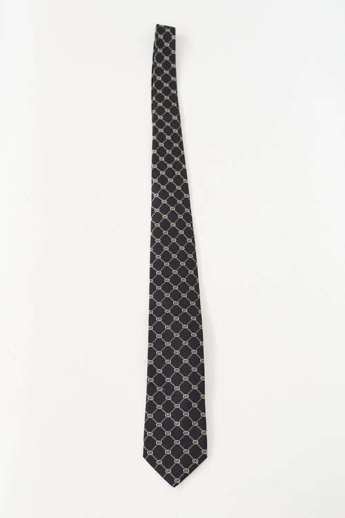 Gucci Black & White Interlocking GG Diamond Tie