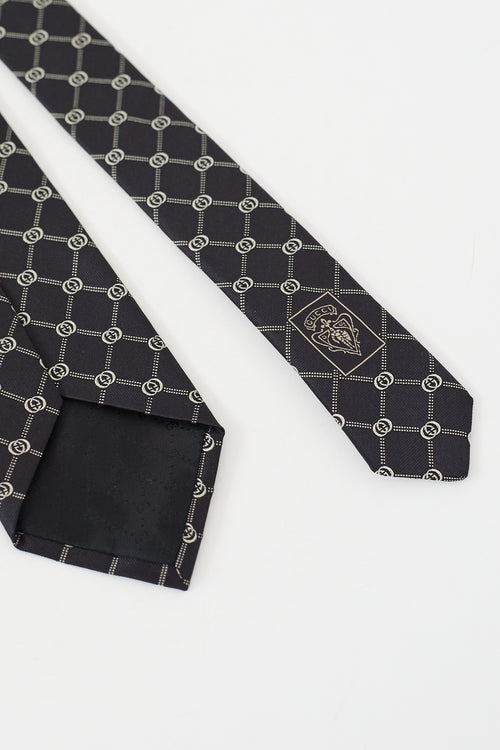 Gucci Black & White Interlocking GG Diamond Tie