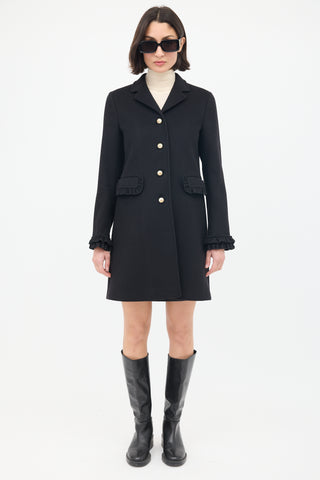 Gucci Black Wool Pearl Button Mid Length Coat