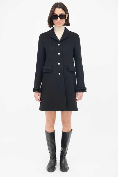 Gucci Black Wool Pearl Button Mid Length Coat