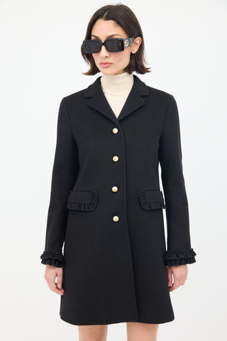 Gucci Black Wool Pearl Button Mid Length Coat