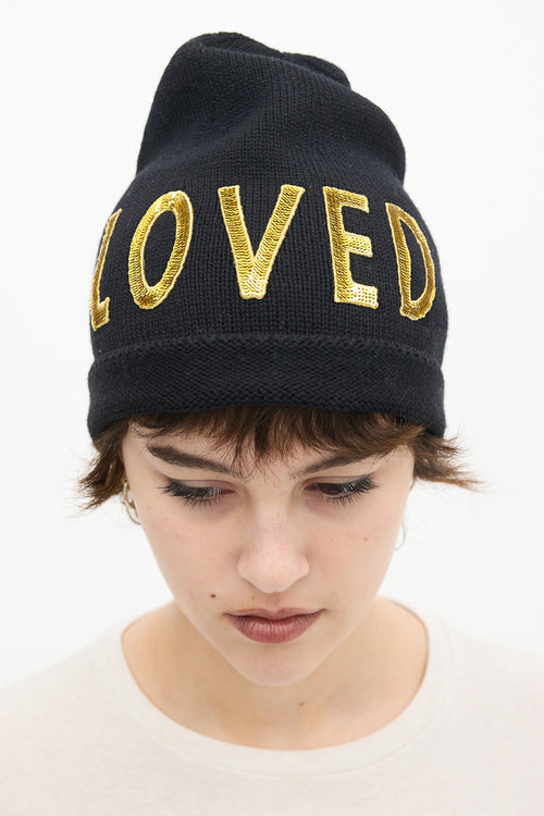 Gucci Black Wool Sequin Embellished Loved Beanie VSP Consignment