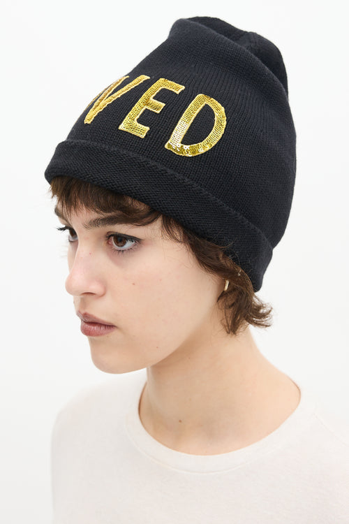 Gucci Black Wool Sequin Embellished Loved Beanie