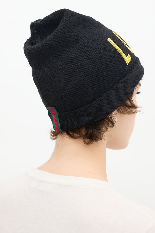 Gucci Black Wool Sequin Embellished Loved Beanie