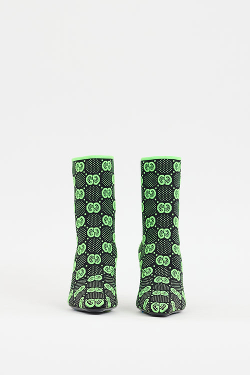 Gucci Black & Neon Green Technical Jersey Monogram Boot