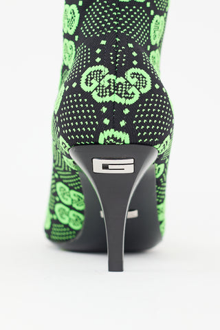 Gucci Black & Neon Green Technical Jersey Monogram Boot