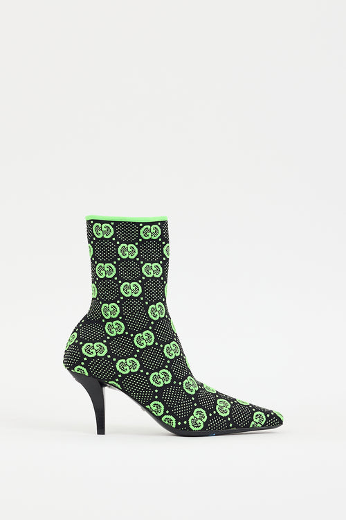 Gucci Black & Neon Green Technical Jersey Monogram Boot