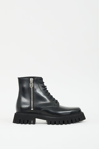 Gucci Black Leather GG Zip Novo Lug Boot