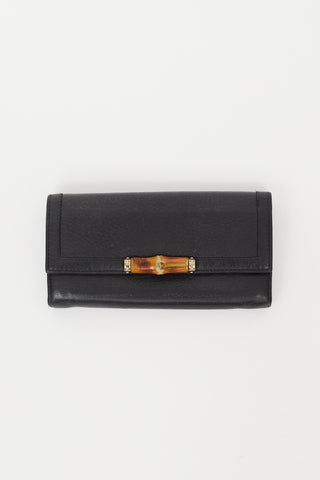 Gucci Black Bamboo Bi-Fold Long Wallet