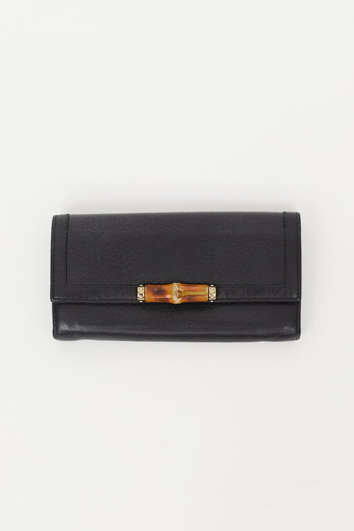 Gucci Black Bamboo Bi-Fold Long Wallet