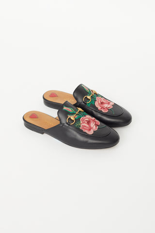 Gucci Black Embroidered Floral Princetown Mule
