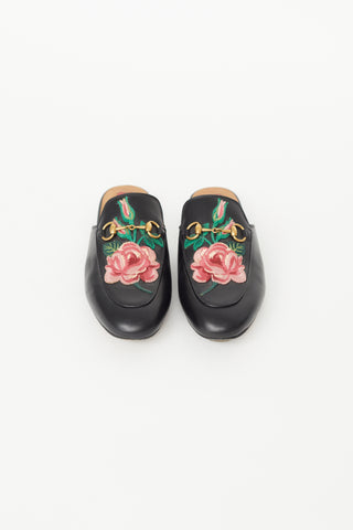 Gucci Black Embroidered Floral Princetown Mule
