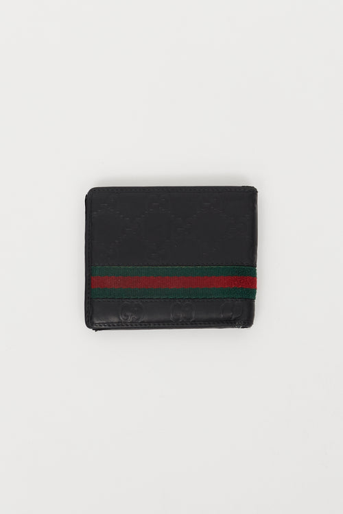Gucci Black Leather Guccissima Web Bi-Fold Wallet