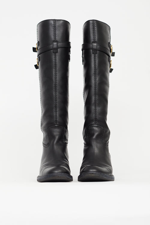Gucci Black Leather Riding Knee High Boot